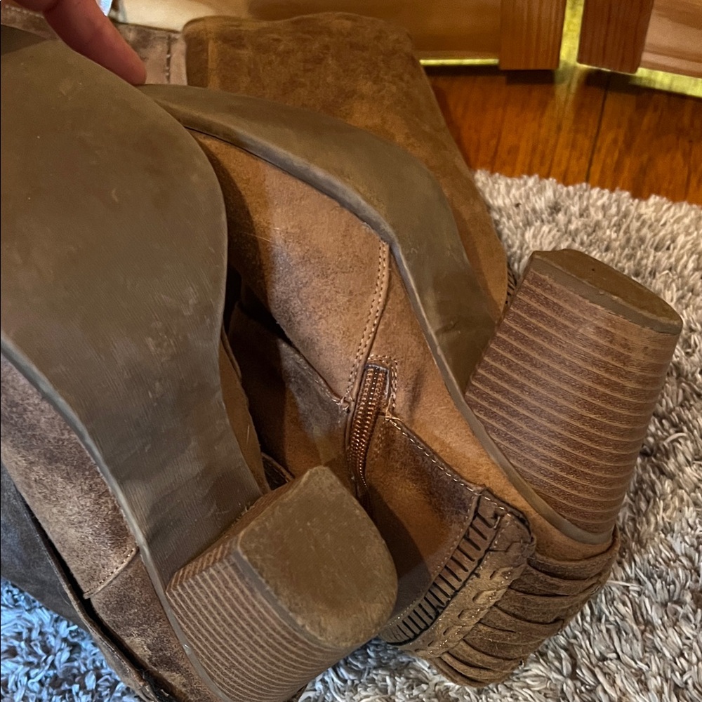 Fergalicious Brown Suede Fringe Mid-Calf Heeled Boots - Picture 4 of 6